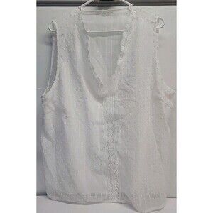 Womens Tank top Lace White 100% Polyester Sleeveless 2XL‎